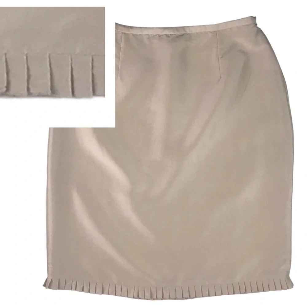 Maggy London Silk Skirt SZ 8 Pleat Hem Pencil Quiet Luxury Wedding Guest Dressy